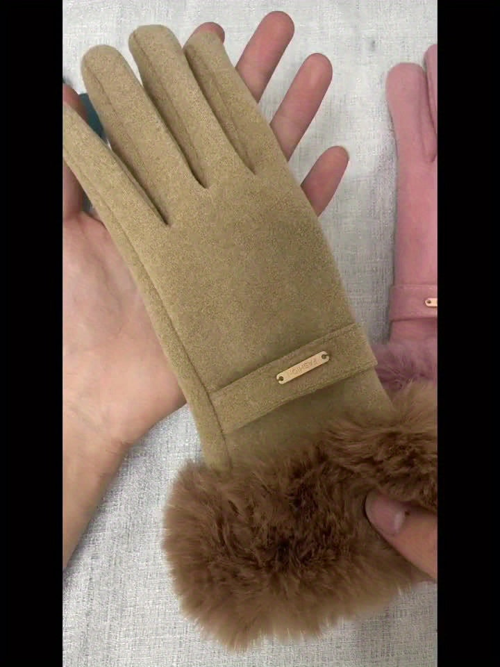 Plush Furry Cuff, Double-Layer Thick Insulation, Windproof & Warm, Ideal for Outdoor Activities & Cycling, Available in Pink/Purple/Blue/Gray